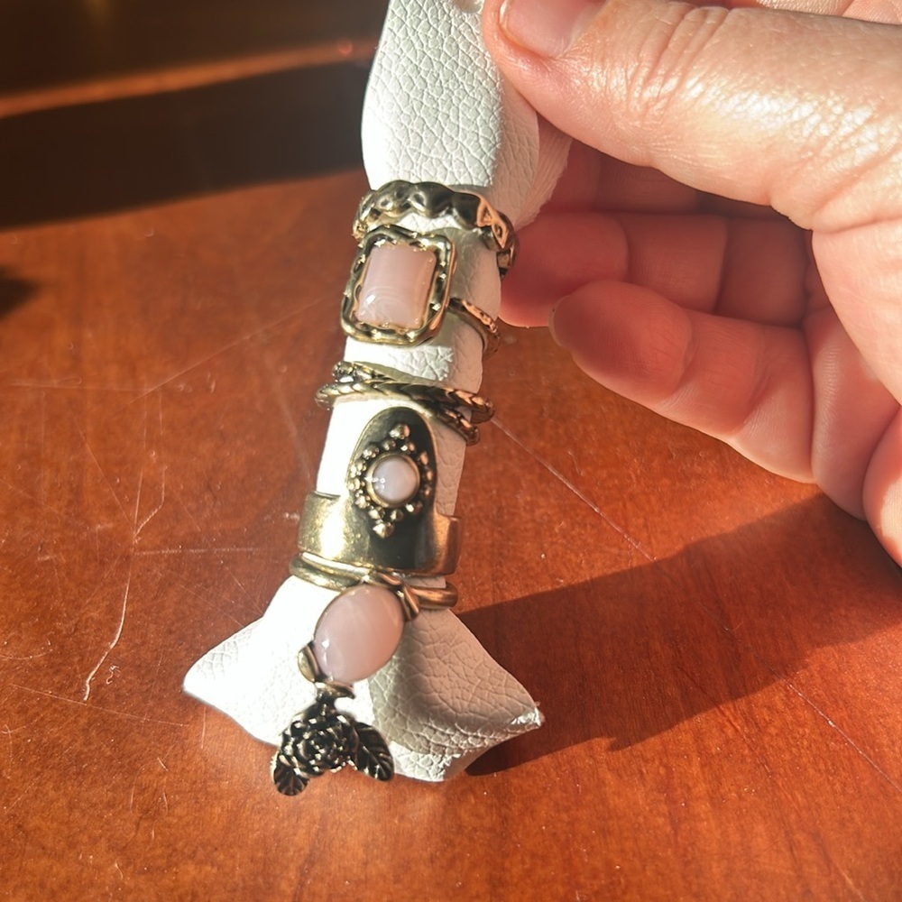 Free People ring stack in pink and gold. New